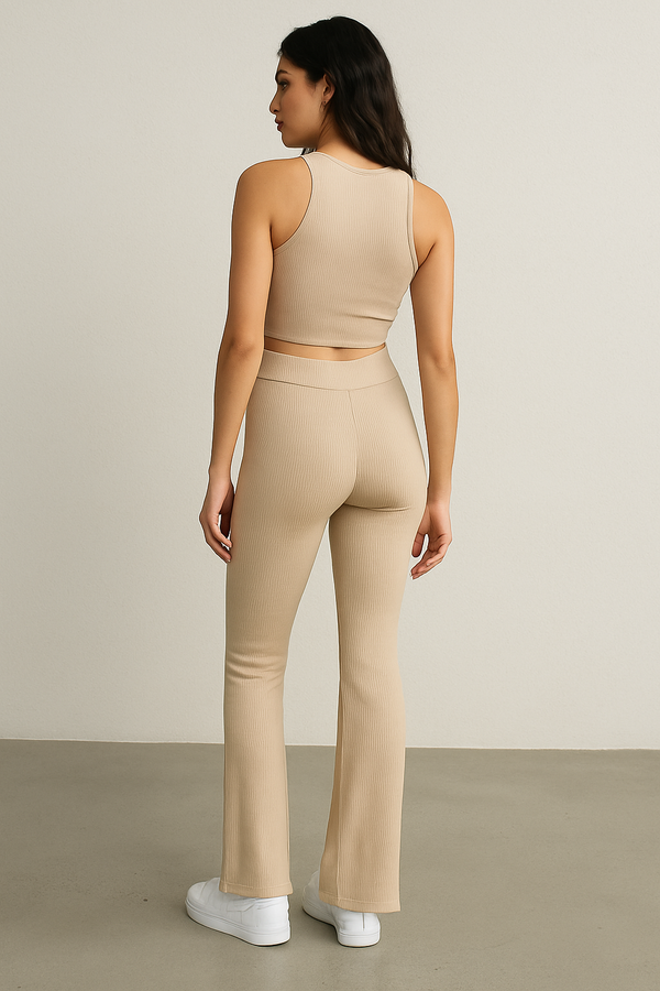 AMARA – Geribde high-waist flare broek voor dames